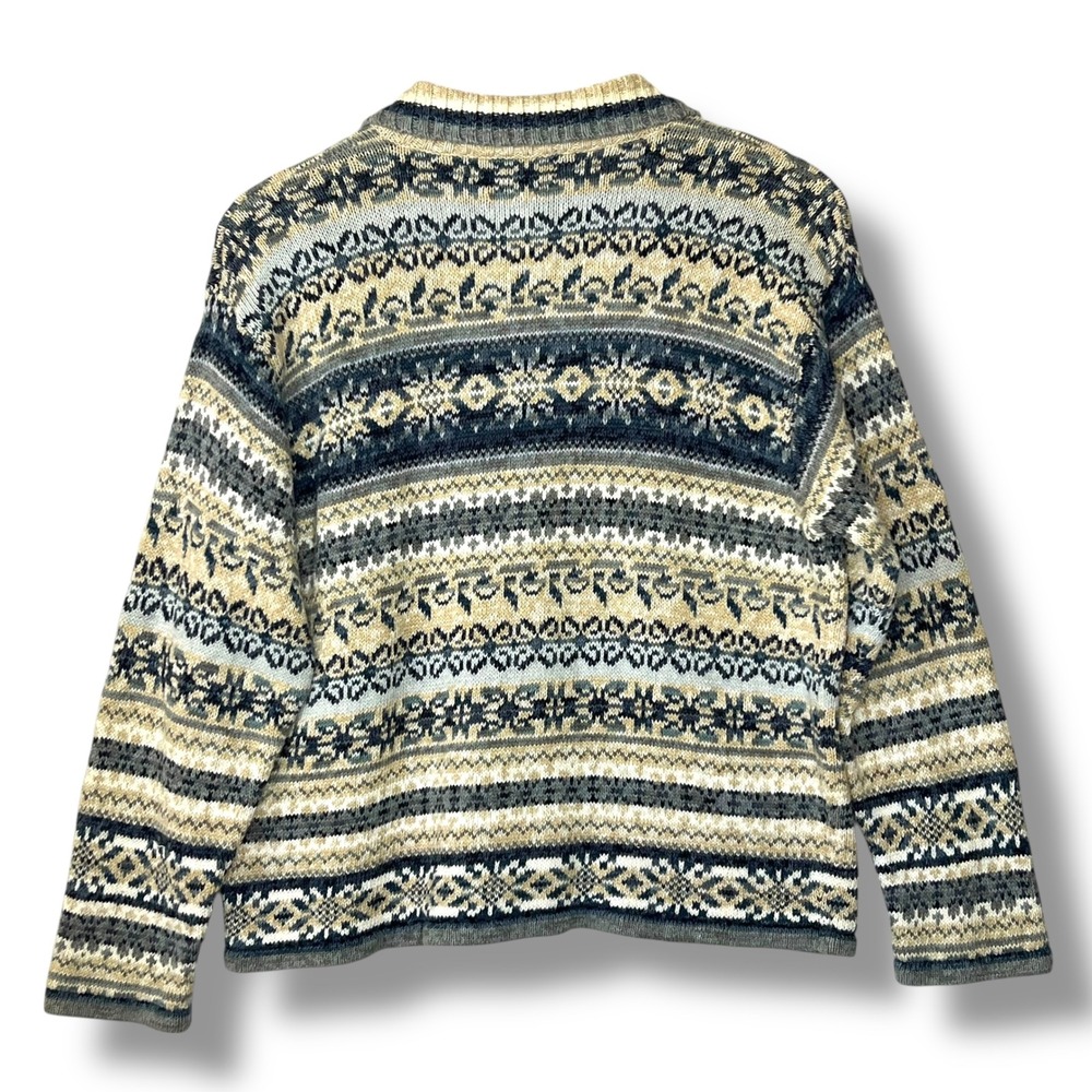 Casual Corner Annex Vintage XL Fair Isle Knit Zip Up Cardigan Sweater Blue Cream - Picture 2 of 12